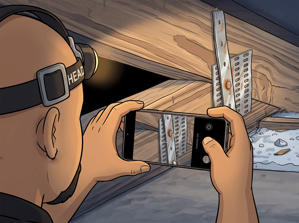Wind mitigation inspection in Cape Coral checking the roof-to-wall attachment
